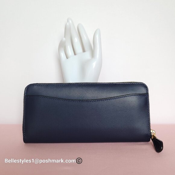 COACH Slim Accordion Smooth Leather Wallet with Back Slip Pocket- Dark Navy ⭐ - Picture 8 of 16